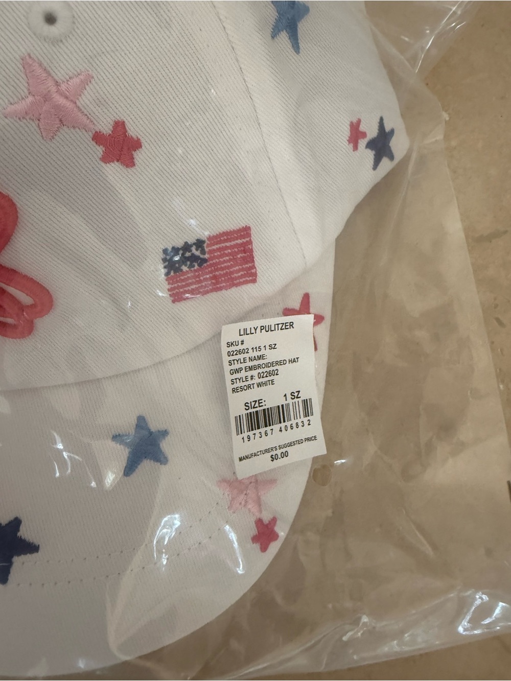 Lilly Pulitzer White Baseball Cap with Red, Blue & Pink Stars - Picture 2 of 3